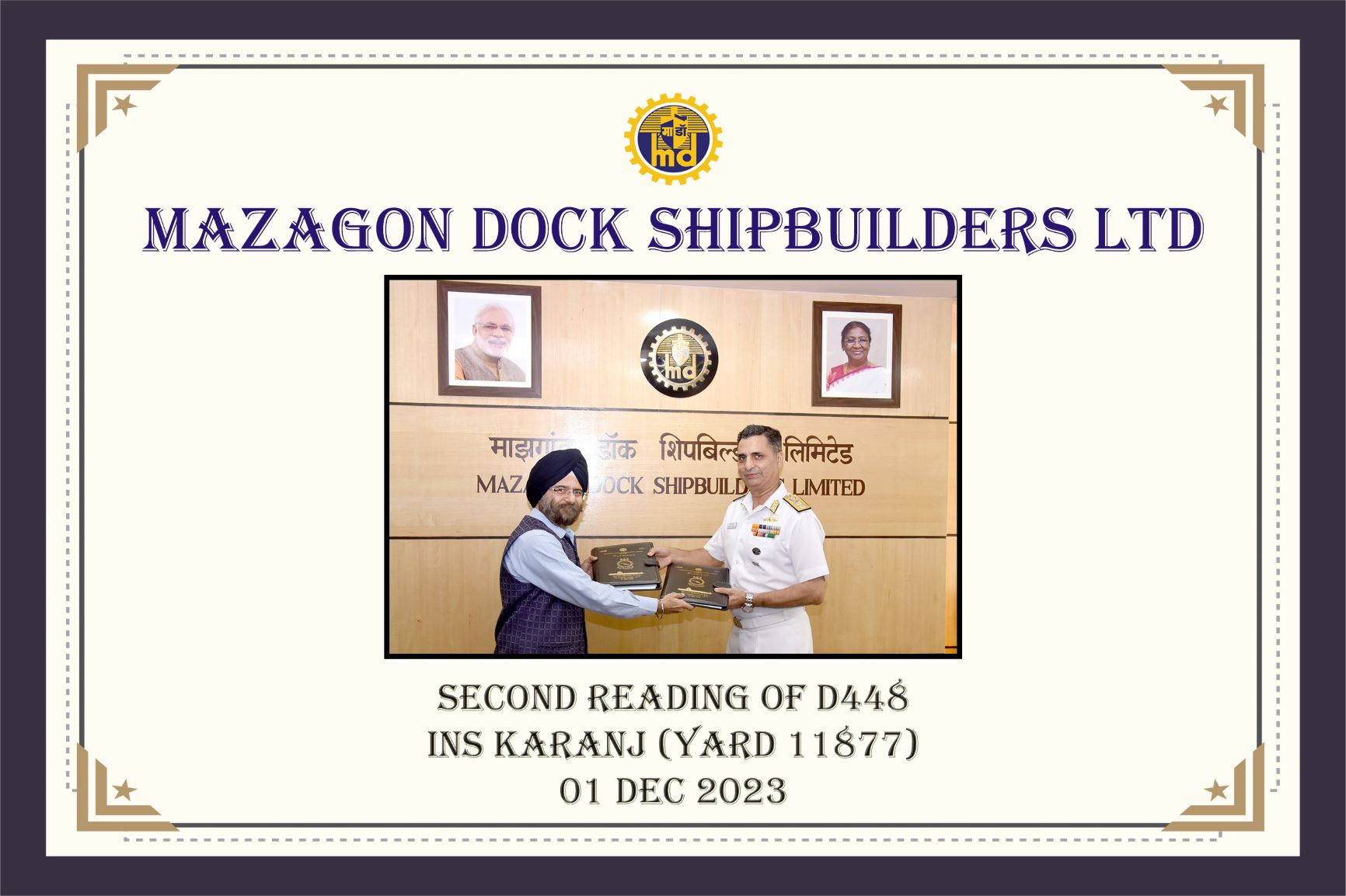Second Reading of D448 INS KARANJ (Yard -11877) - 01.12.2023