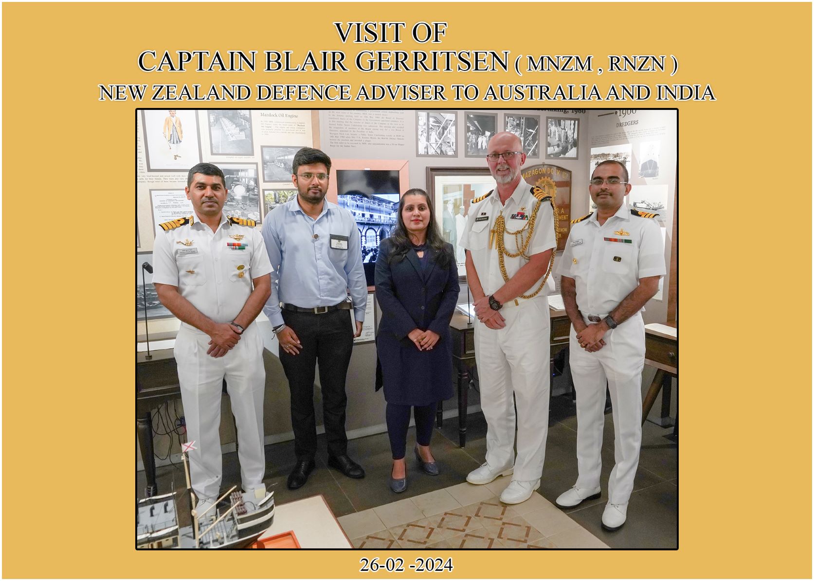 VISIT OF CAPTAIN BLAIR GERRITSEN (MNZM , RNZN ) NEW ZEALAND DEFENCE ADVISER TO AUSTRALIA  AND INDIA - 26.02.2024