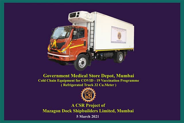 MDL CSR PROJECT - Handing Over Of Truck By MDL To In-Charge Of Goverment Medical Store Depot, Mumbai, Cold Chain Equipment For COVID-19 Vaccination Programme - 05.03.2021